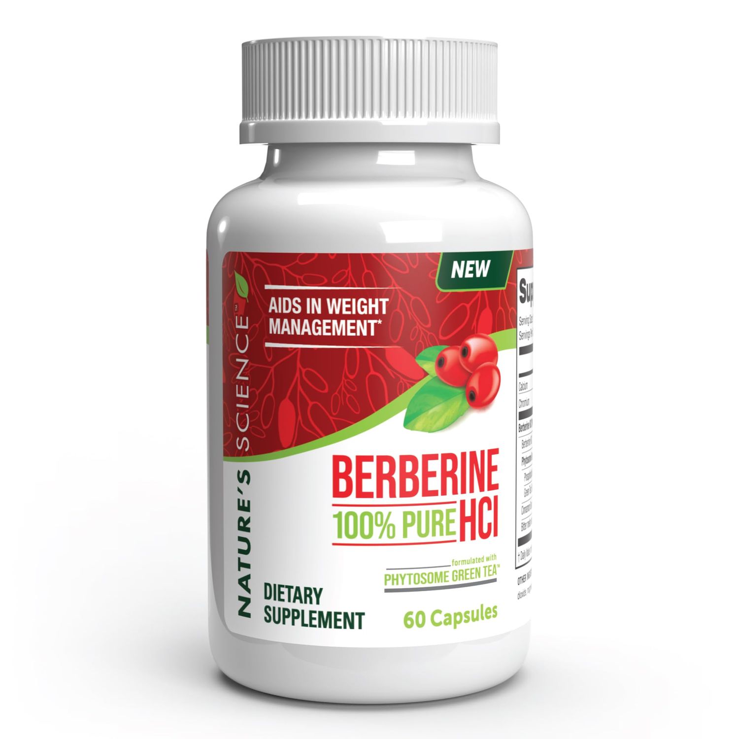 Nature&#39;s Science Berberine HCL with Phytosome Green Tea for Weight Management, 100 Pure Clinical Grade Berberine HCL for Better Absorption - Helps Metabolism, Keeps Full for Longer - 60 Caps