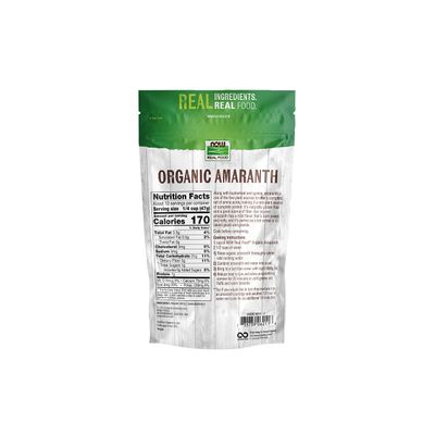 NOW Foods, Organic Amaranth Whole Grain, Source of Protein and Fiber, Gluten-Free, Certified Non-GMO, 16-Ounce (Packaging May Vary)