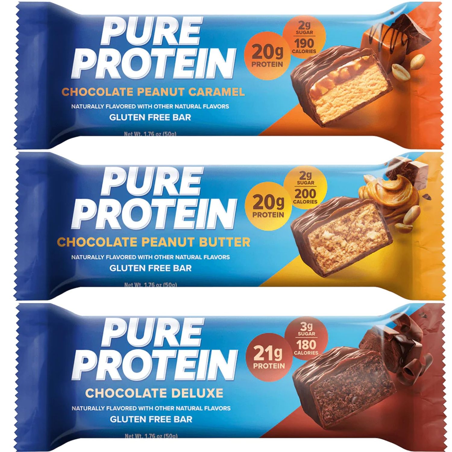 Protein Maximum Variety Set of 6 Sampler Original Protein Bars - Best Flavors Pack Chocolate Deluxe, Chocolate Caramel, Peanut Butter - 21G Protein, 2G Sugar 200 Calories