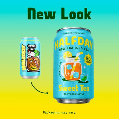 HALFDAY Prebiotic Sweet Tea Iced Tea Cans, Supports Digestive Gut Health, 6g Plant Fiber Prebiotics, 5g of Sugar, 35 Calories, Organic Tea, Natural Caffeine, Gluten Free, Keto, 12 fl oz (12 pack)