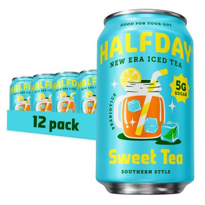 HALFDAY Prebiotic Sweet Tea Iced Tea Cans, Supports Digestive Gut Health, 6g Plant Fiber Prebiotics, 5g of Sugar, 35 Calories, Organic Tea, Natural Caffeine, Gluten Free, Keto, 12 fl oz (12 pack)