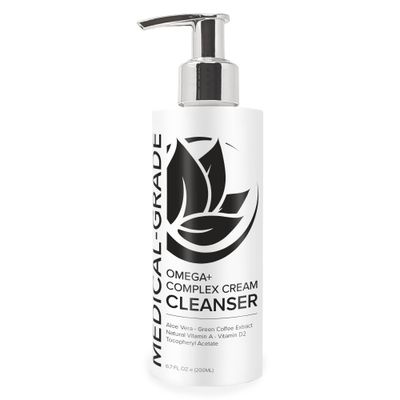Microderm GLO Omega Complex Cream Facial Cleanser, Daily Face Wash Makeup Remover, All Skin Types, Omega 3 6, Retinyl, Green Coffee Extract Aloe Vera, Paraben-Free Vegan, 6.7 Fl Oz