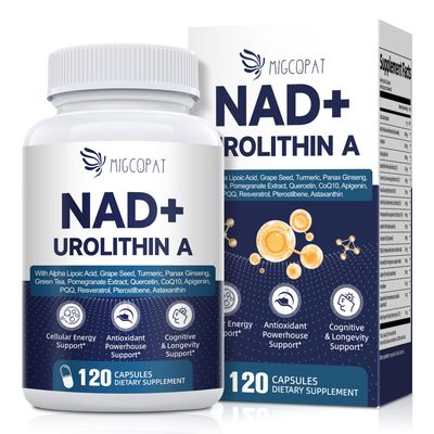 Migcopat NAD Supplement for Women Men with Urolithin A, Resveratrol, PQQ, Alpha Lipoic Acid, Quercetin NAD Supplement for Anti Aging, Energy, Antioxidant, Metabolism Support, 120 Capsules