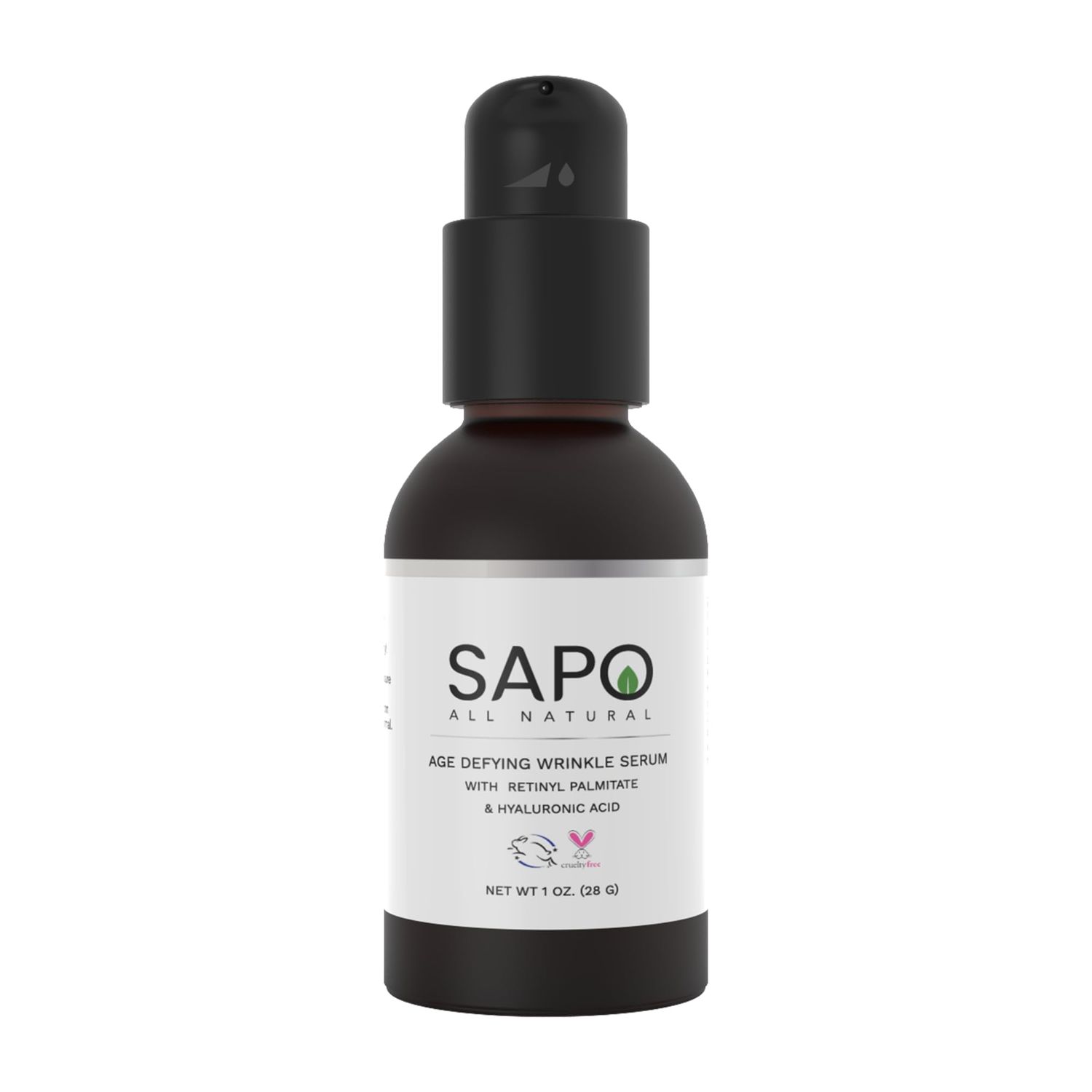 Sapo All Natural Wrinkle Serum with Bakuchiol, Hyaluronic Acid and Retinyl Palmitate - Daily Anti-Aging Essence for Fine Lines Plump Skin, 1 Fl Oz