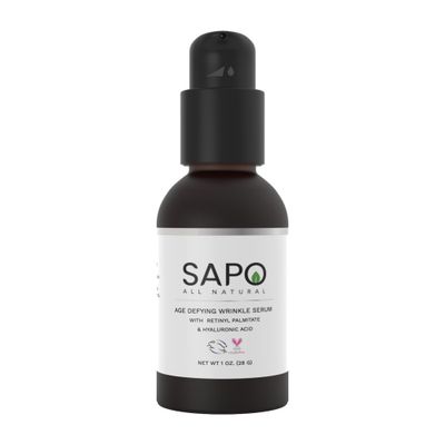 Sapo All Natural Wrinkle Serum with Bakuchiol, Hyaluronic Acid and Retinyl Palmitate - Daily Anti-Aging Essence for Fine Lines Plump Skin, 1 Fl Oz