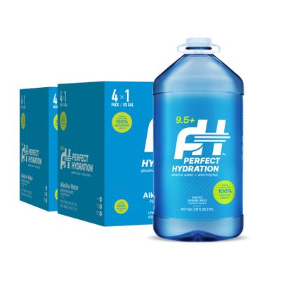 Perfect Hydration 9.5 pH Alkaline Drinking Water, Electrolyte Minerals for Taste, 8 Gallons (2 Cases of 128 fl oz Jugs)
