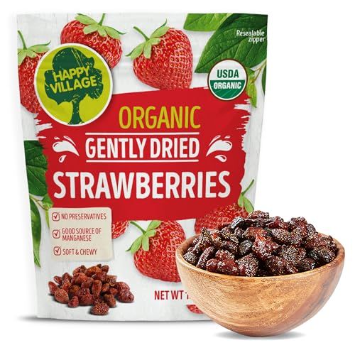 Happy Village Organic Whole Dried Strawberries, 18 OZ Resealable Pack- Soft Juicy, Kosher, Non-GMO, No Refined Sugar, Apple Juice Infused Dried Strawberry