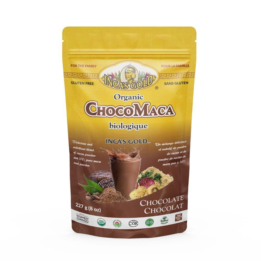 INCA&#39;S GOLD Organic Cocoa Maca Powder, 227g, Delicious and Nutritious Adaptogenic Superfood Blend, Gluten-free, Kosher, Non-GMO