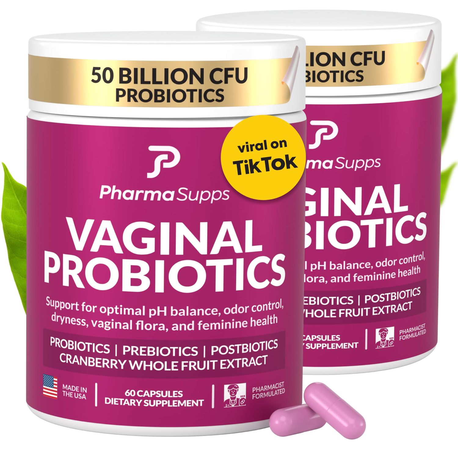 PharmaSupps Women s Probiotic for Vaginal Health 50 Billion CFU with Probiotics, Prebiotic, Postbiotics Cranberry for pH Balance, UTI Support, Yeast, Gut Health, Odor, Dryness Feminine Comfort