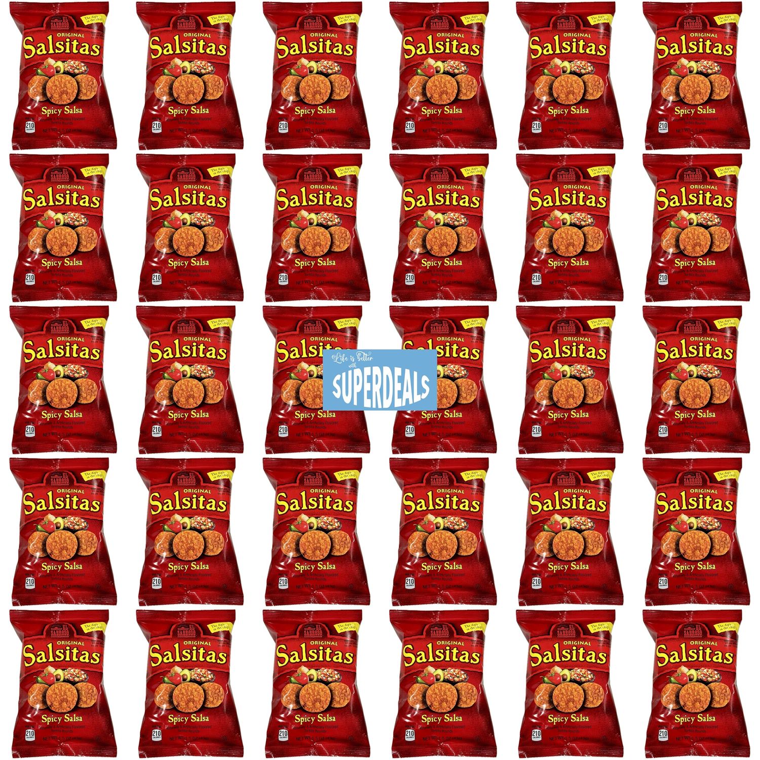 El Sabroso Salsitas Spicy Salsa Round Tortilla Chips, 1.5oz Bags (Pack of 30, Total of 45 Oz) bundled by SUPERDEALS with mystery gift in every order
