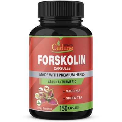 Organic Cadane Forskolin Supplement Capsules - 5in1 Concentrated with Turmeric Curcumin, Arjuna, Garcinia Cambogia, and Green Tea - 150 Capsules for 5 Months Supply