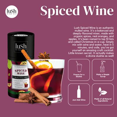 Lush Wine Mix, Holiday Spiced Wine, Makes 8 Drinks, Organic Cocktail Mixers, Mocktails Non-Alcoholic Drinks, Mulled Apple Cider, Traditional Mulling Spices, Instant, Gluhwein, Sachet Bag - 1 Pack