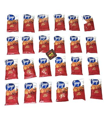 Munchie Box Jay&#39;s Hot Stuff Potato Chips an Iconic Chicago Style taste (Pack of ( 24 ) 1.25 Oz Bags)