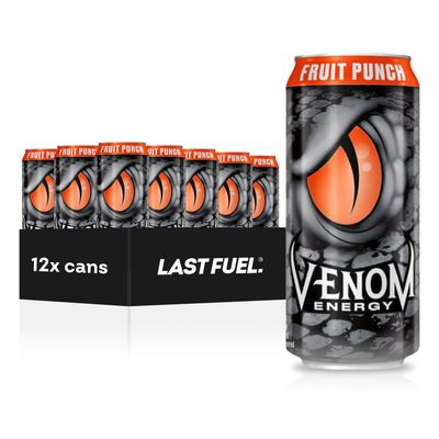 Venom Energy Drink, Fruit Punch, 0 Fat, 160mg Caffeine, 16 Fl Oz (Pack of 12) By LastFuel.