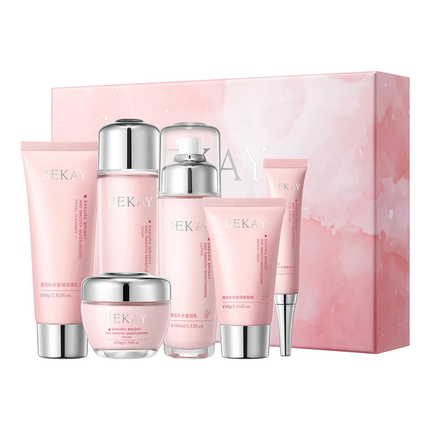 RadiantRise Cherry Blossom Moisturizing 6-Piece Skincare Set - Hydrating Facial Routine with Botanical Extracts, Giftable Skincare Collection for Women Teens