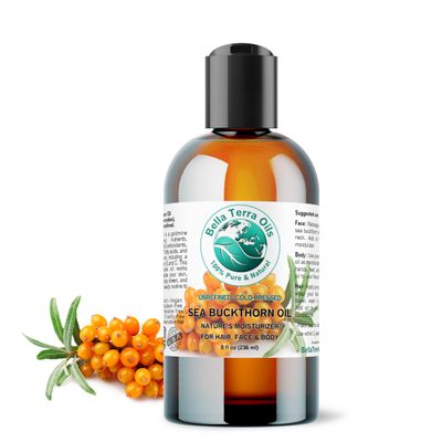 Bella Terra Oils - Sea Buckthorn Oil 8 oz - The Ultimate Elixir from Nature&#39;s Bounty, Rich in Flavonoids Essential Fatty Acids, Gilded Luxe for Your Face