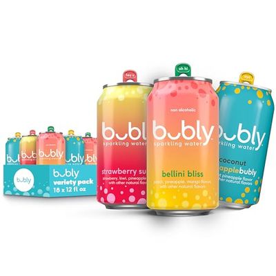 bubly Sparkling Water, 3 Flavor Variety Pack (Bellini, Strawberry Sunset, Coconut Pineapple), Zero Sugar Zero Calories, 12 Fl Oz Cans (Pack of 18)