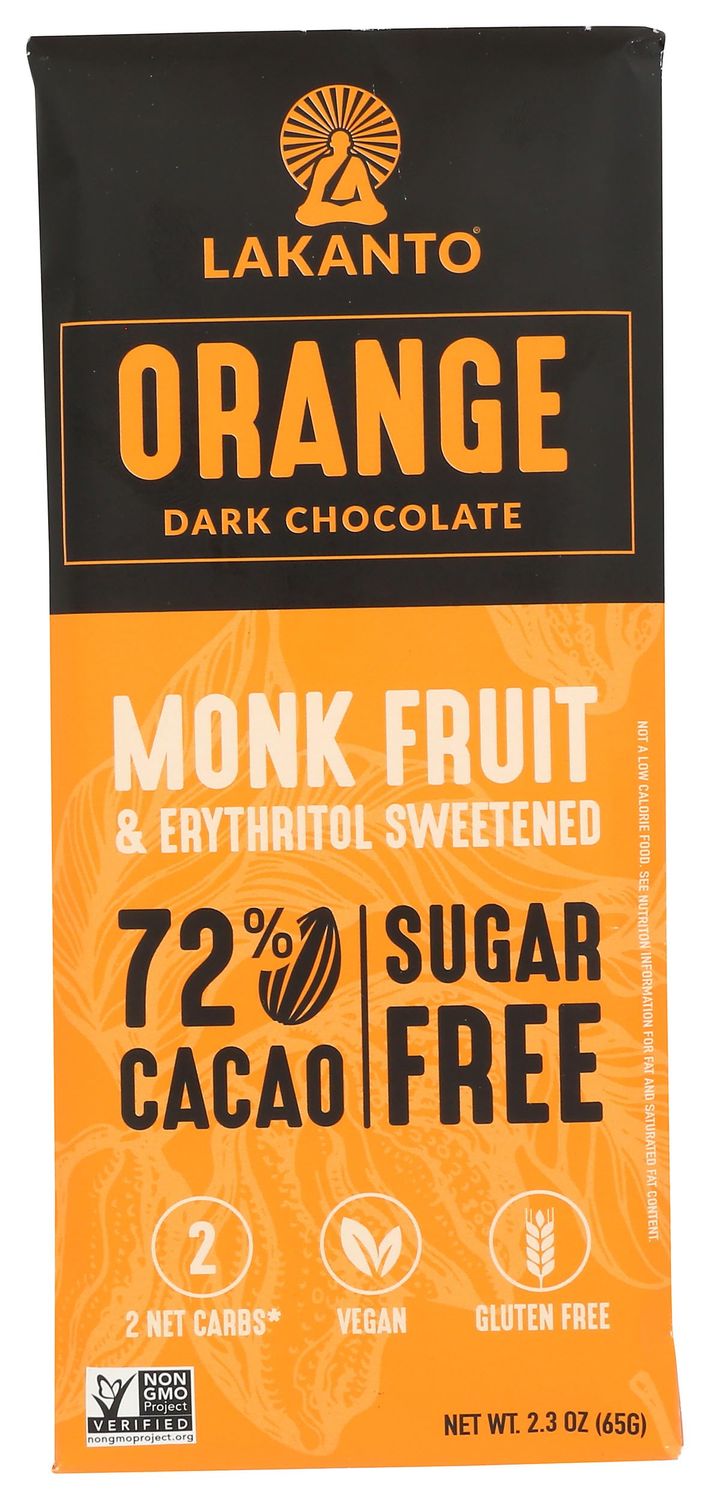 Lakanto Orange Dark Chocolate Bar, 72 Cocoa, Sugar Free, Gluten Free, 2.3 Ounces (Pack Of 12)