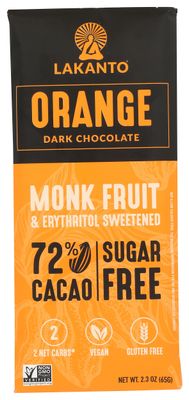 Lakanto Orange Dark Chocolate Bar, 72 Cocoa, Sugar Free, Gluten Free, 2.3 Ounces (Pack Of 12)