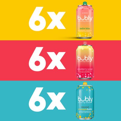 bubly Sparkling Water, 3 Flavor Variety Pack (Bellini, Strawberry Sunset, Coconut Pineapple), Zero Sugar Zero Calories, 12 Fl Oz Cans (Pack of 18)