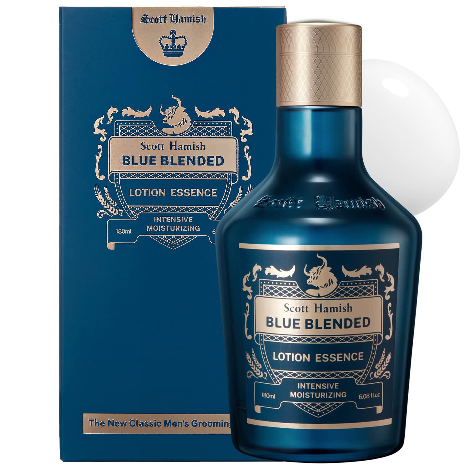 Scott Hamish Blue Blended Lotion Essence - Men Anti Aging Face Moisturizer with Hyaluronic Acid Amino Acid - Anti Wrinkle Face Emulsion to Restore Vitality Firmness, 6.09 fl.oz.