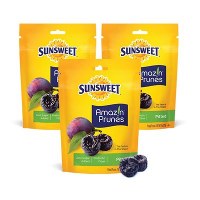 Sunsweet Amazin&#39; Pitted Prunes - Dried Prunes Pitted Unsweetened - Gluten Free, Vegan, Low Fat - Fiber Minerals - 8 oz Pouches x 3 Pack