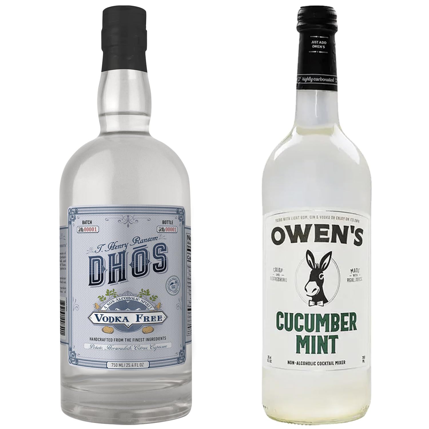 Dh s Handcrafted Non-Alcoholic Vodka 750 ML Bottle w Owen s Mixers Cucumber Mint 750 ML Bottle - Keto-Friendly, Zero Sugar, Zero Calories, Zero Proof - Perfect for Mocktails - Made in USA
