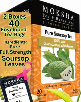Pure Soursop Tea made with Pure Graviola Leaf- Guanabana Leaves- 40 Tea Bags Moksha Ayurveda (pack of 2)