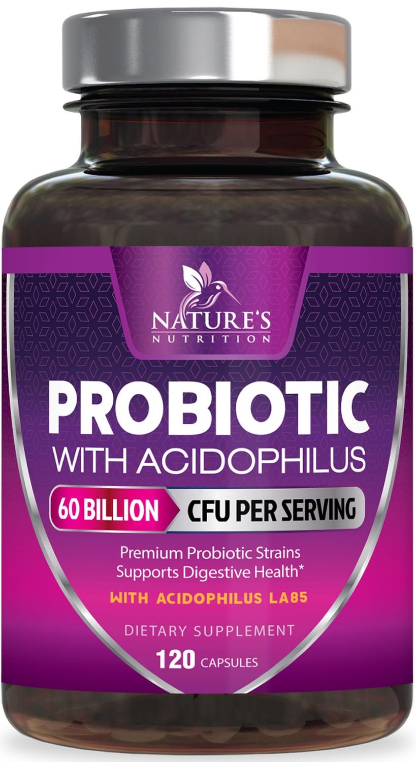 Probiotics 60 Billion CFU per Serving - 10 Strains Prebiotics - Immune, Digestive Gut Health Support, Supports Occasional Constipation, Gas Bloating for Women Men, Shelf Stable - 120 Capsules