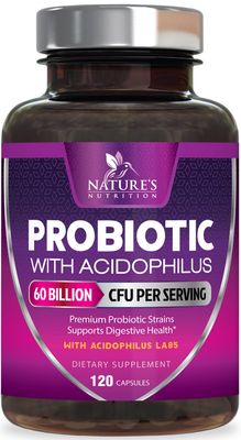Probiotics 60 Billion CFU per Serving - 10 Strains Prebiotics - Immune, Digestive Gut Health Support, Supports Occasional Constipation, Gas Bloating for Women Men, Shelf Stable - 120 Capsules