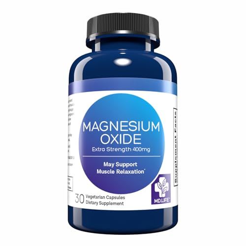 MD. Life Magnesium Oxide Supplement - 30 Capsules - High Absorption Magnesium Supplement for Vascular Health, Leg Cramps, Magnesium for Sleep - Non GMO