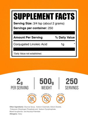 BulkSupplements.com Conjugated Linoleic Acid Powder - CLA Conjugated Linoleic Acid, CLA Supplements - Gluten Free, 2g per Serving, 500g (1.1 lbs) (Pack of 1)