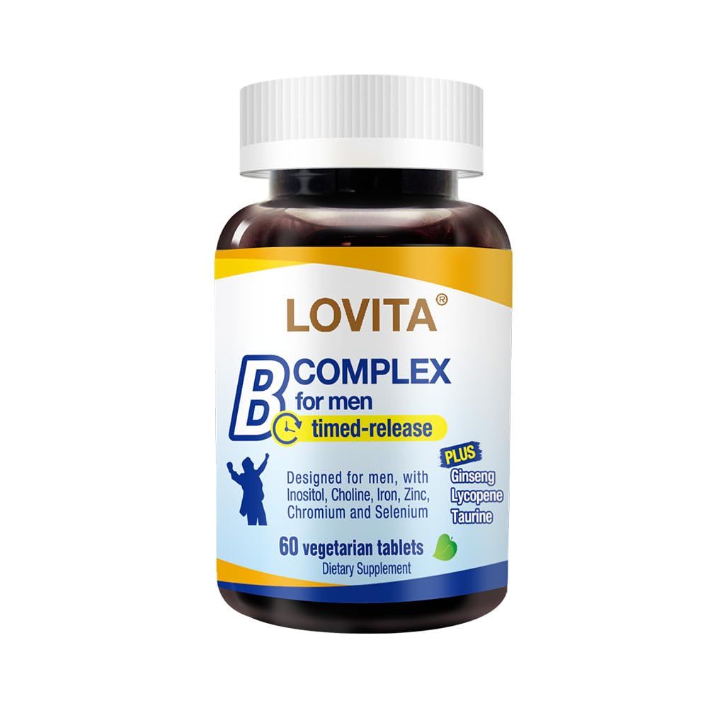 Lovita Timed-Release B Complex for Men 8-Hour Energy Nutrient Metabolism Support with 10 Vitamin Bs, Vegetarian Tablets (60 Count)