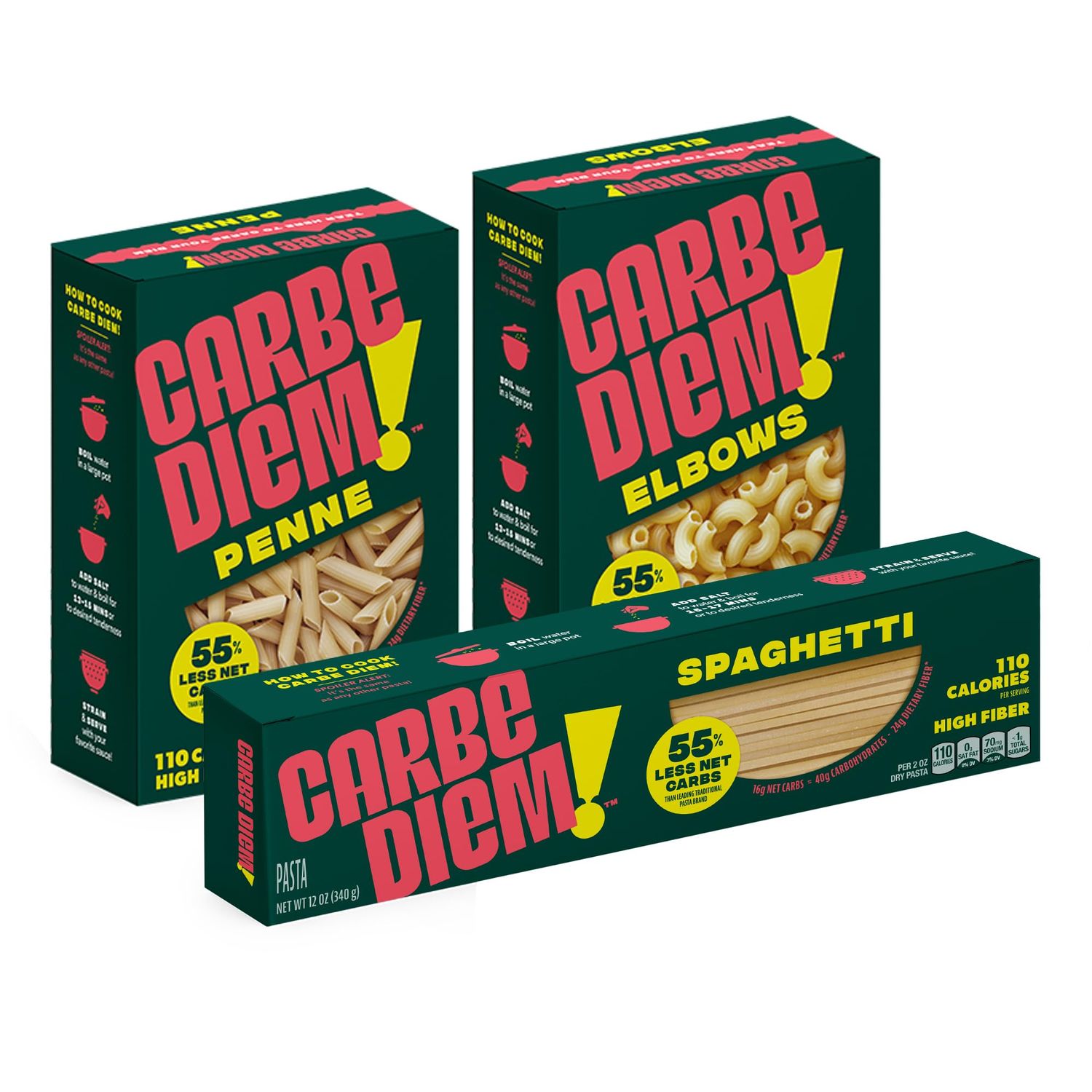 Carbe Diem!, Chef s Kiss Sample Pack, Spaghetti, Penne Elbow, 55 Fewer Net Carbs with Traditional Flavor Texture, Chef&#39;s Kiss Sample Pack (Spaghetti, Penne, Elbows)