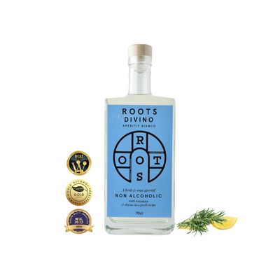 Roots Divino Bianco Non Alcoholic Vermouth Multiple Gold award winning wine-based zero proof aperitif Handcrafted with greek lemons and thyme Low Cal Made in Greece 23.7fl oz (700ml)