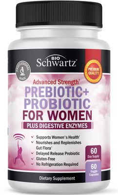 Prebiotics and Probiotics for Women - with Black Cohosh and Red Clover for Gut, Vaginal and Immune Health Support, Whole Food Digestive Enzymes Capsules, Lactobacillus Probiotic Supplement, 60 Count