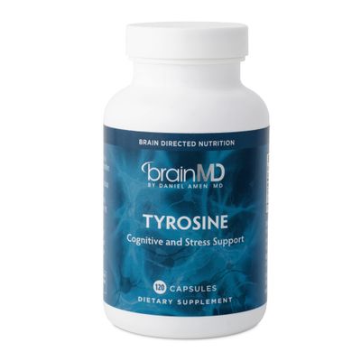 Dr Amen BrainMD Tyrosine - 120 Capsules - Promotes Mental Focus, Clarity Alertness - Gluten Free - 60 Servings