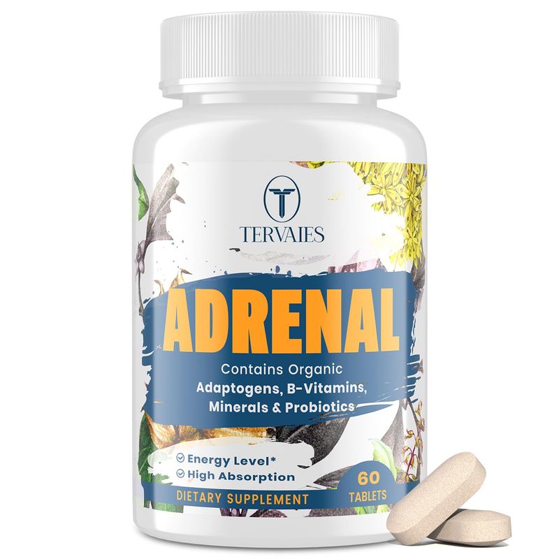 Adrenal Support Adaptogens Herbs Supplements - Cortisol Supplement with Rhodiola Rosea, Ashwagandha, Holy Basil and Eleuthero-Mood and Energy Support for Women Men-Non-GMO, 60 Vegan Tablets