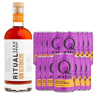 Ritual Zero Non-Alcoholic Rum Alternative with of Q Mixers Tropical Ginger Beer for your favorite Alcohol-Free Mixed Drink 15 PACK