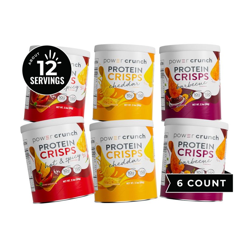 Power Crunch Protein CRISPS Variety Pack, Cheddar, Hot Spicy, BBQ, a Potato Style Protein Chip Snack, 10g of protein, 1.05 ounces per serving (2 of Each Flavor)