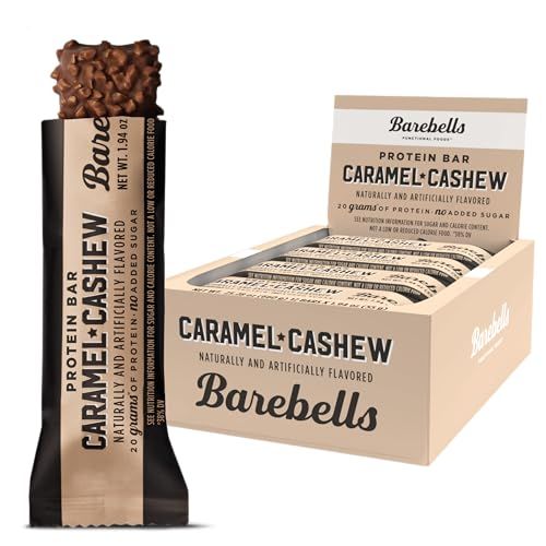 Barebells Protein Bars Caramel Cashew - 12 Count, 20g High Protein Treats - Chocolate Nutrition Bar with 1g Total Sugars - On-The-Go Breakfast or Post-Workout Snack