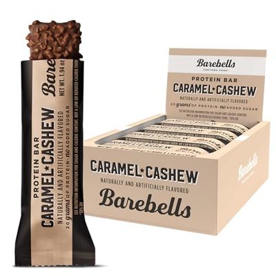 Barebells Protein Bars Caramel Cashew - 12 Count, 20g High Protein Treats - Chocolate Nutrition Bar with 1g Total Sugars - On-The-Go Breakfast or Post-Workout Snack