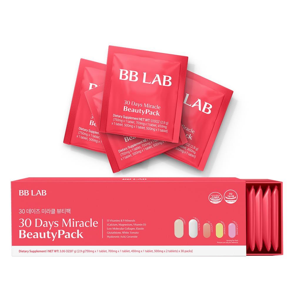 BB LAB 30 Days Miracle Beauty All-in-one Pack, Low Molecular Collagen, Elastin, Glutathione, Ceramide, Hyaluronic Acid, Multivitamins Minerals, Calcium, Magnesium, Vitamin D