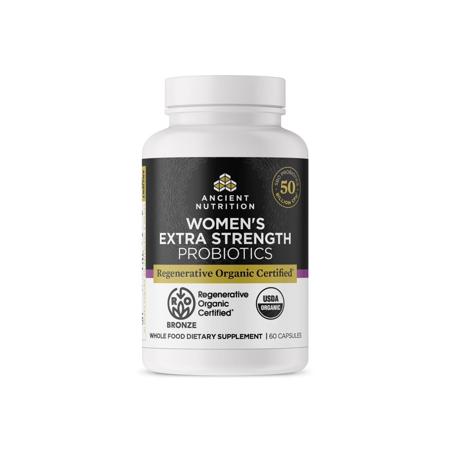 Ancient Nutrition Regenerative Organic Certified Probiotics for Women, Probiotics Women s Extra Strength, Healthy Digestion and Immune System Function Support, 25 Billion CFUs Per Serving, 60 Count