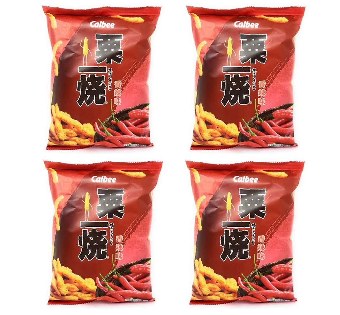 Calbee Grill-A-Corn Hot Spicy Flavored Chips (4 Pack, Total of 320g)