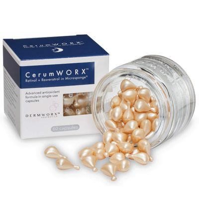 CerumWORX Retinol Night Serum Retinol Cream for Face with Resveratrol for use at Night Single Dose Capsules (60ct)