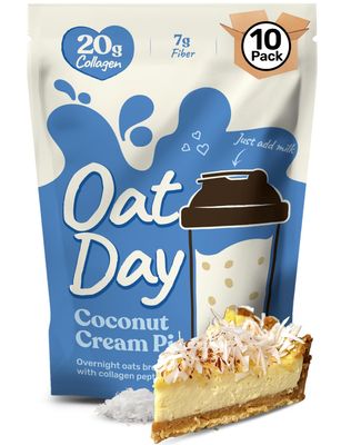 Coconut Cream Pie Overnight Oats with 20g Collagen Peptides - High Protein Oatmeal Breakfast Shake or Healthy Dessert - 10 Pack