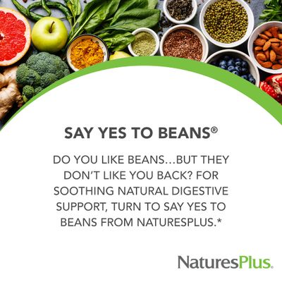NaturesPlus Say Yes to Beans Enzyme Complex 2 Pack - 60 Vegetarian Capsules - Natural Food Enzyme Supplement for Gas Relief, Digestive Aid - Gluten-Free - 180 Total Servings