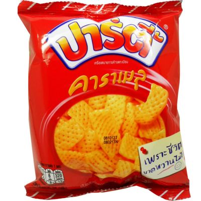 Fried Yam Chips Coated with Butter Caramel Snack Net Wt 38g (1.34 Oz) Party Brand X 6 Bags