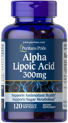 Puritan&#39;s Pride Alpha Lipoic Acid 300mg, Dietary Supplement for Antioxidant Health, Sugar, and Energy Metabolism Support, 4 Month Supply, 120 Rapid Release Softgels
